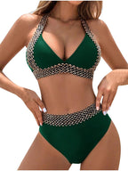 Danae & Melina - Bikini sexy de cintura alta con cuello halter en V y efecto moldeador