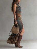 Elena | Vestido Maxi Estampado de Un Solo Hombro con Abertura y Volantes