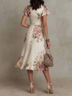Alba | Vestido Midi Wrap Floral Elegante con Fruncidos