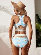 Danae & Melina - Conjunto de bikini azul cielo en bloques de color con espalda descubierta