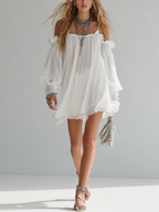 Mélusine | Robe Mini Fluide Style Bohème à Épaules Dénudées