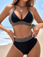 Danae & Melina - Bikini sexy de cintura alta con cuello halter en V y efecto moldeador