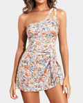 Danae & Melina - Vestido de baño de una pieza con un solo hombro, efecto moldeador y falda - Floral naranja