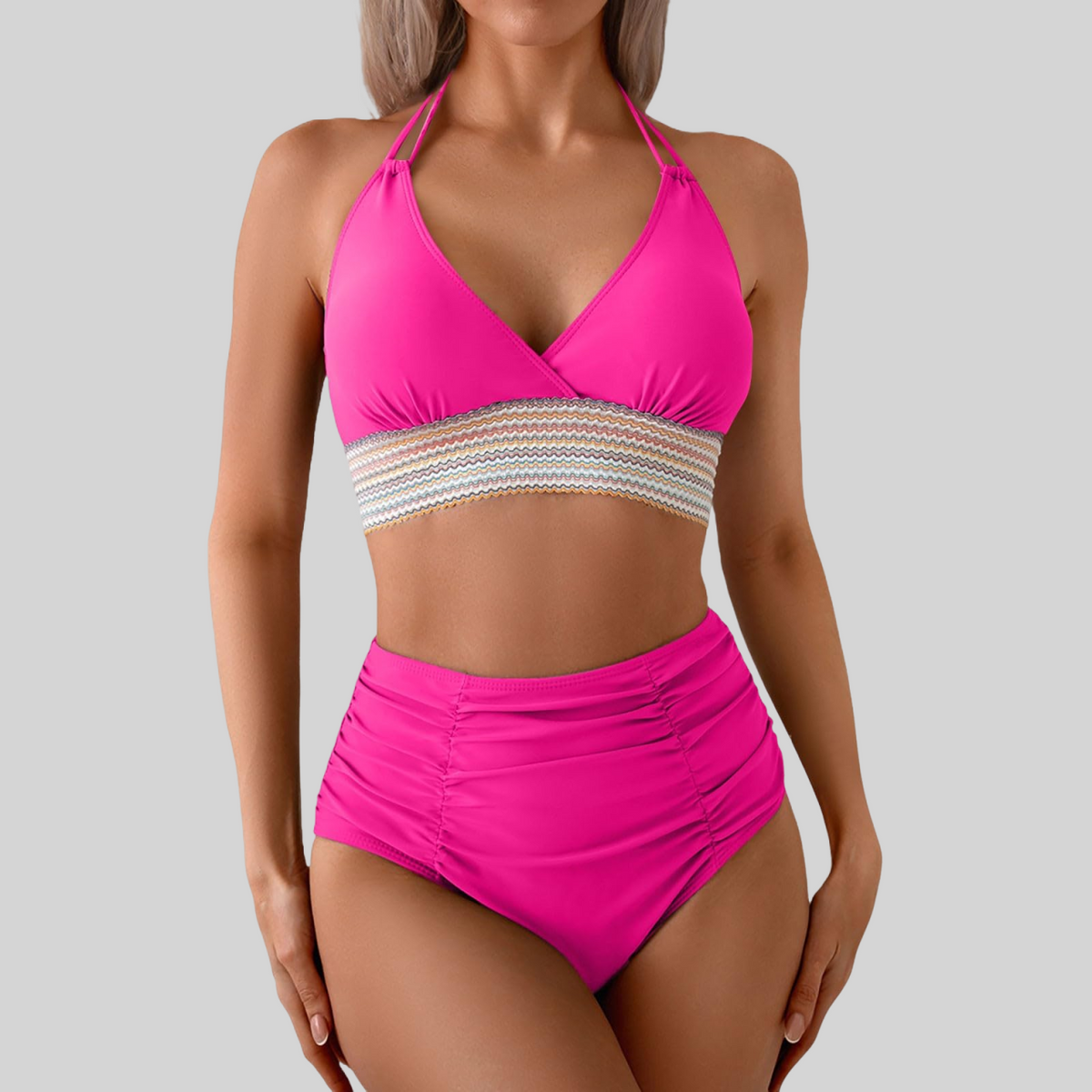 Danae & Melina - Conjunto de bikini de dos piezas con tirantes y efecto moldeador en bloques de color