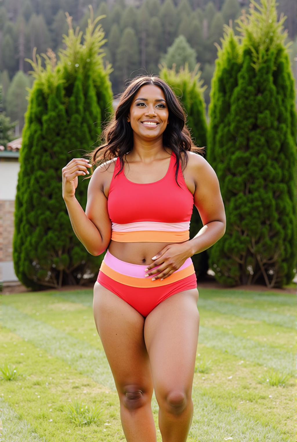 Danae & Melina - Conjunto de bikini rojo en bloques de color con espalda descubierta