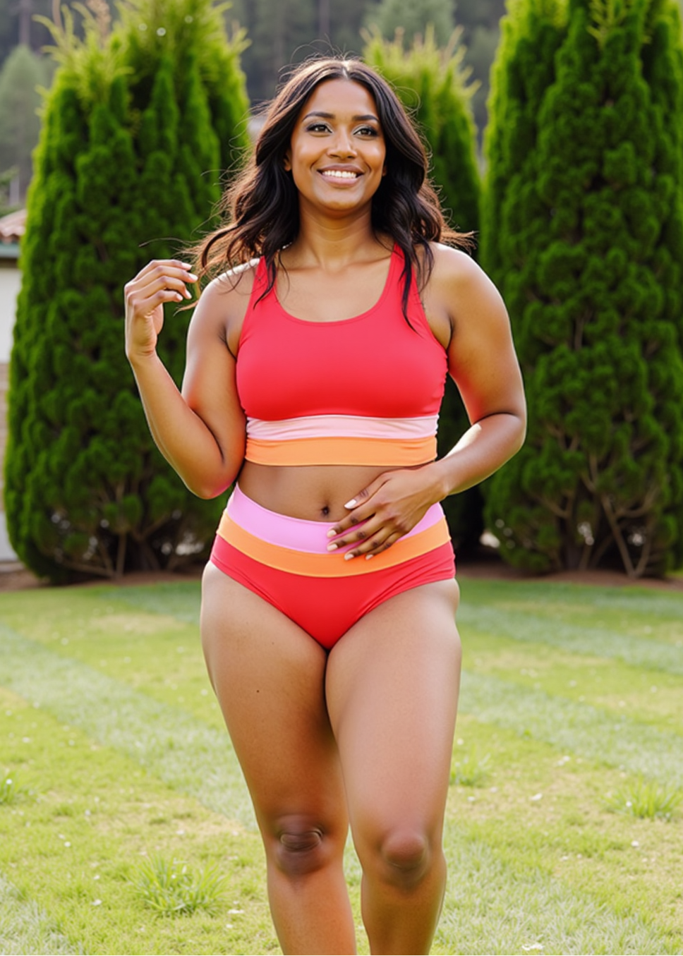 Danae & Melina - Conjunto de bikini rojo en bloques de color con espalda descubierta