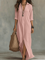 Nyx | Black Button-Front Bohemian Shirt Maxi Dress