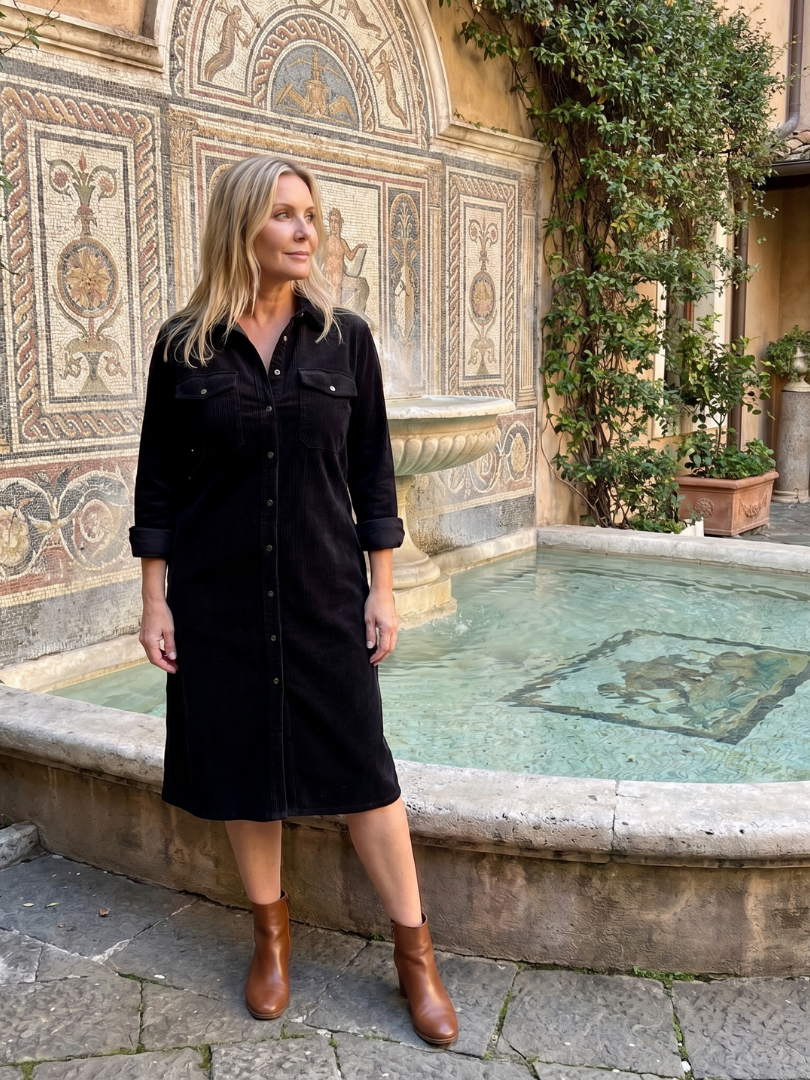 Pema | Vestido midi de manga larga con bolsillos tipo parche