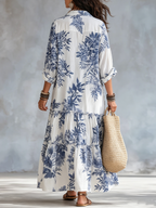 Phoebe | Bohemian Blue Floral Button-down Maxi Dress