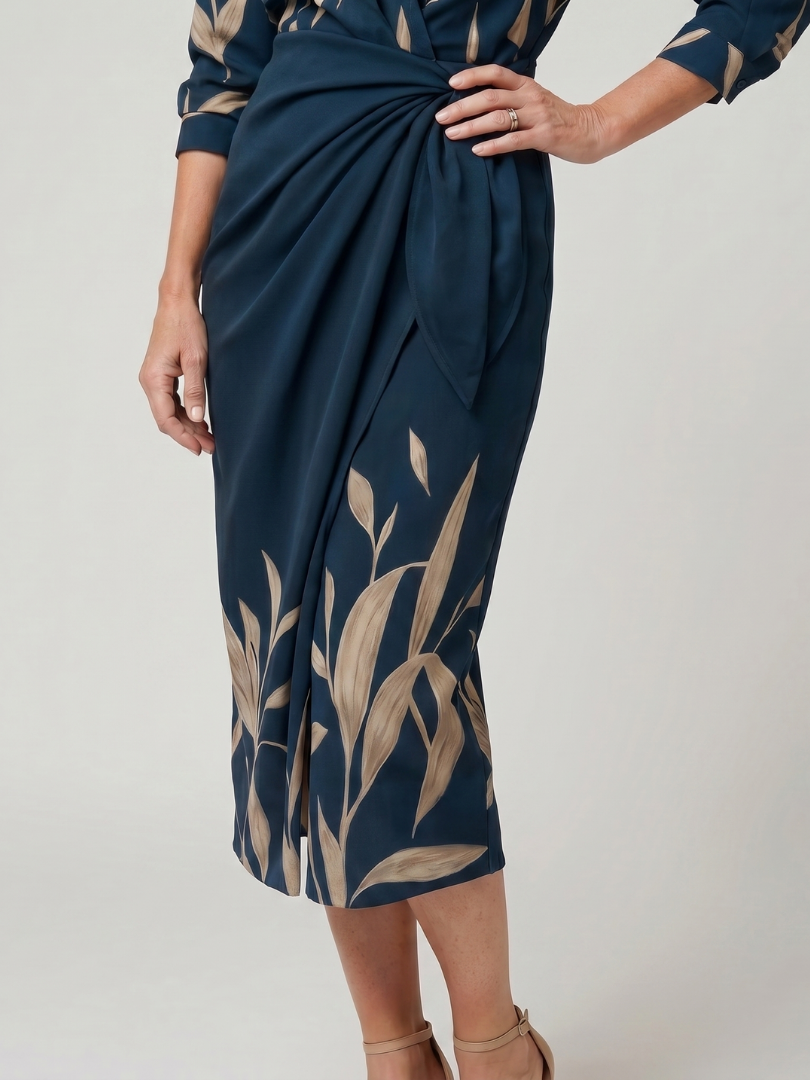 Leya | Vestido midi cruzado de rayas, con cuello camisero y mangas largas