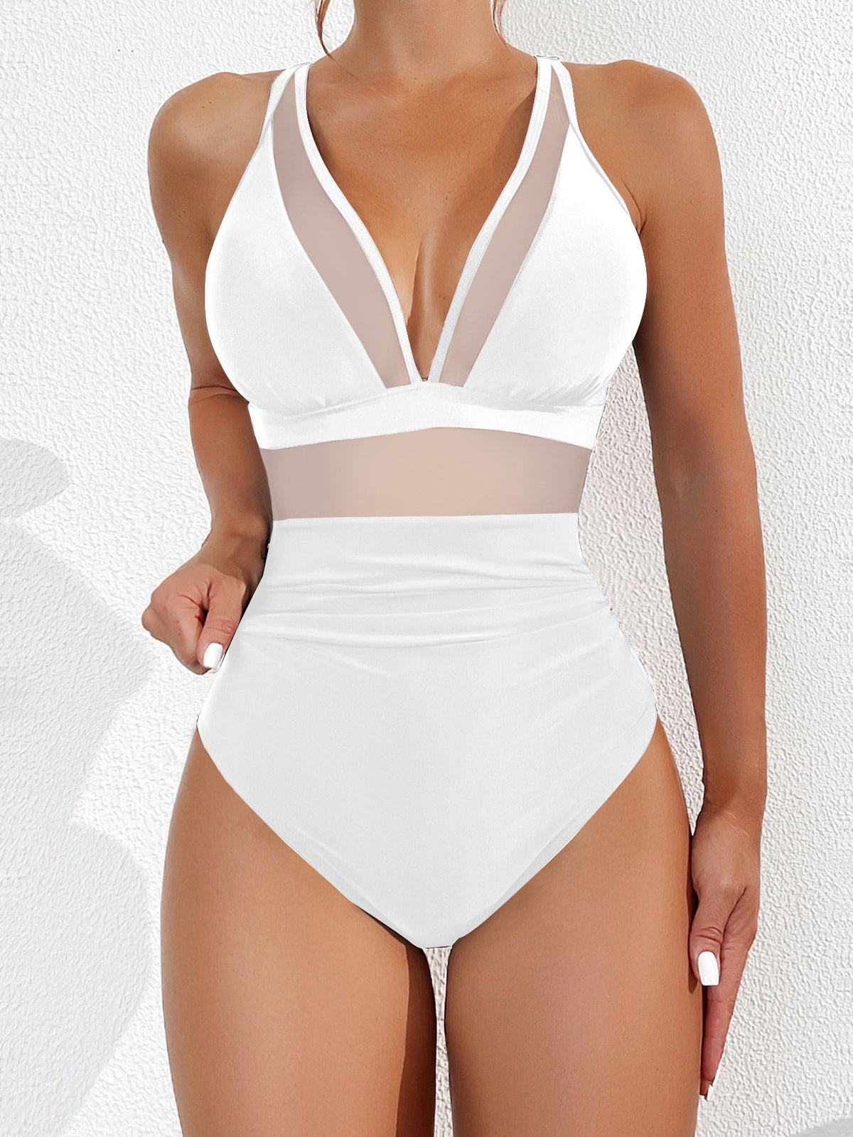 Danae & Melina - Bañador de una pieza de tallas grandes con malla transparente y efecto moldeador