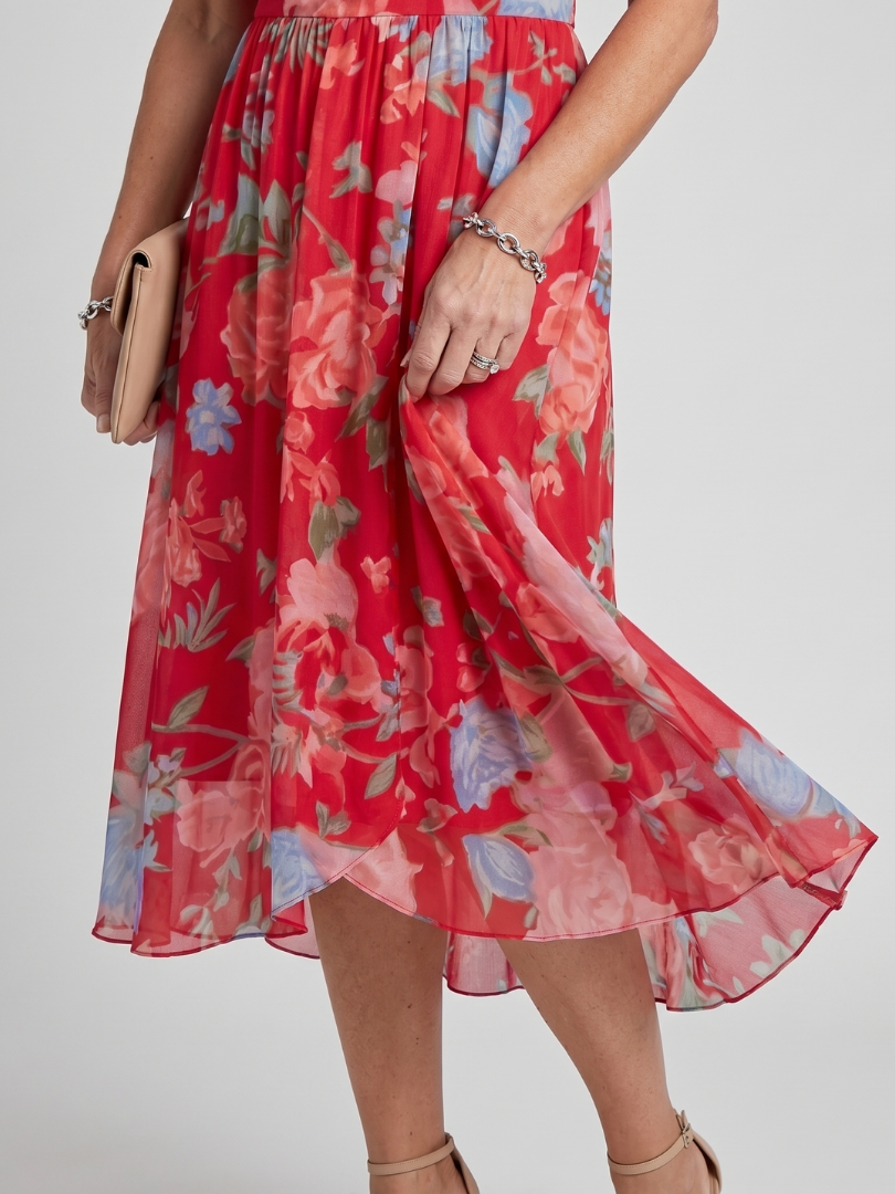 Mirabel | Vestido midi con estampado floral, mangas con volante y cintura fruncida