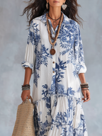 Phoebe | Bohemian Blue Floral Button-down Maxi Dress