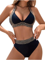 Danae & Melina - Bikini sexy de cintura alta con cuello halter en V y efecto moldeador