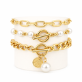 Set de 4 pulseras elegantes de serpiente, perlas y aros