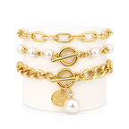 Set de 4 pulseras elegantes de serpiente, perlas y aros
