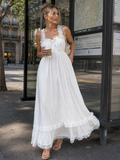 Leach | Vestido midi sin mangas, con tirantes con volantes y falda vaporosa