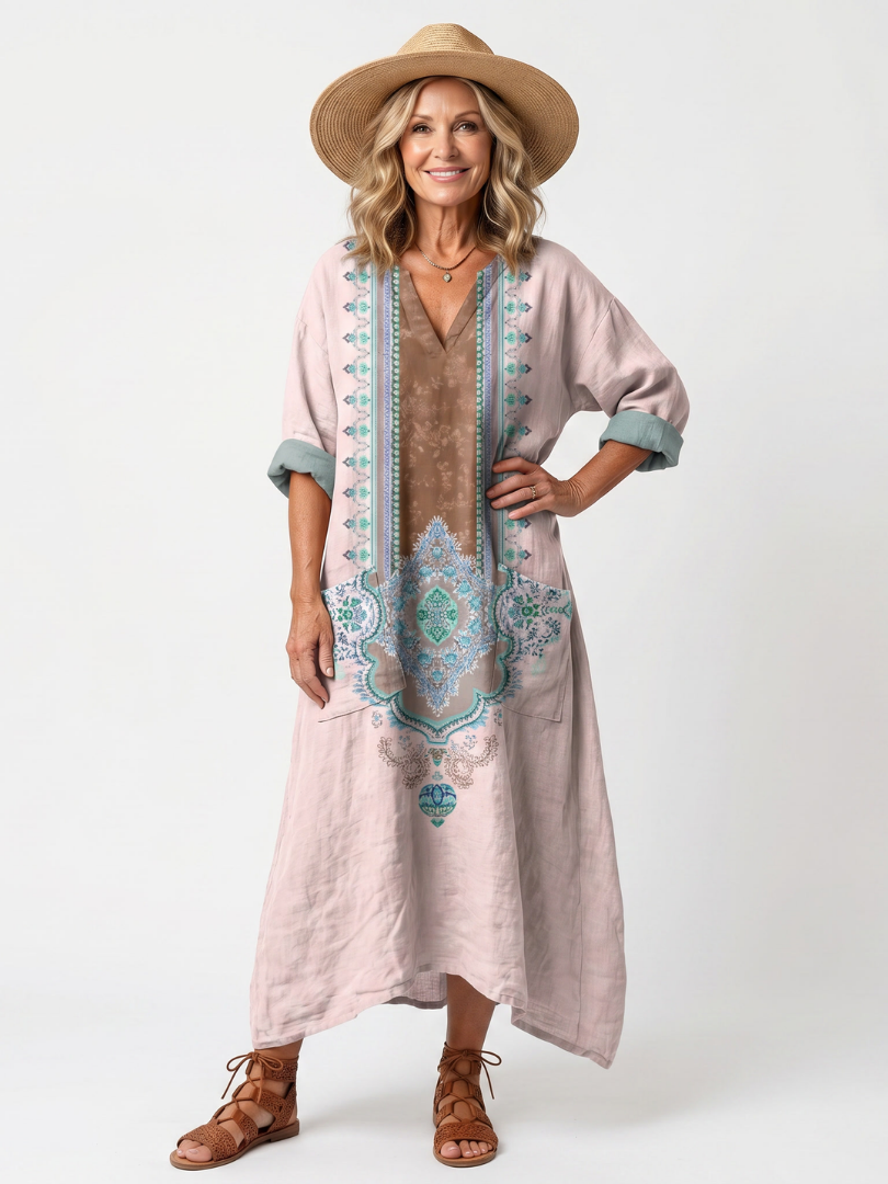 Kenza | Midi φόρεμα με χαλαρή εφαρμογή και τσέπες, Designer Panel