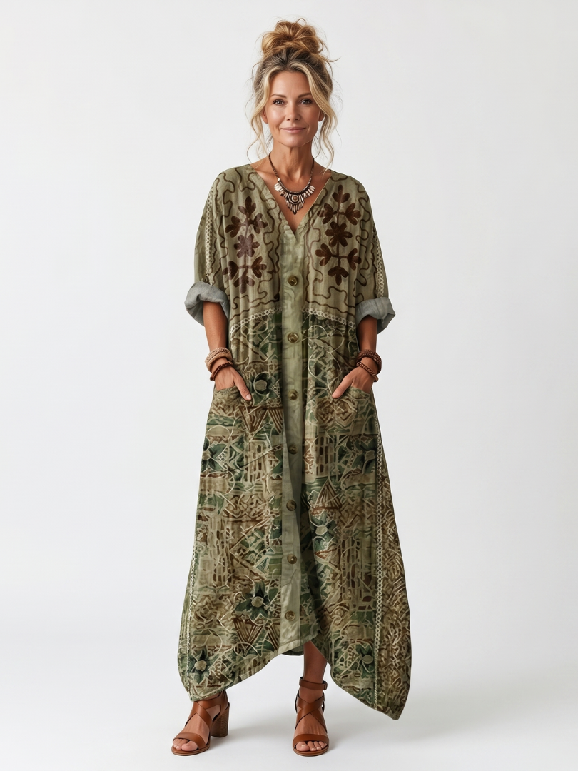 Αλέτα | Oversized Μίντι Φόρεμα με Κουμπιά και Τσέπες