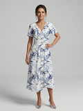 Kael | Vestido midi con escote en V y delicado estampado botánico