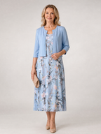 Celeste | Vestido midi con estampado floral y chaqueta corta sin mangas a juego