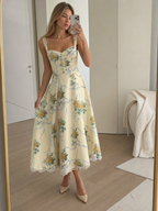 Lynn | Vestido midi con corpiño estructurado, estilo corsé en tejido suave