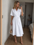 Eden | Vestido midi de manga corta con botones delanteros y fajín con lazo en la cintura