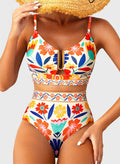 Danae & Melina - Bikini de dos piezas verano 2026, corte en U, cintura alta - Floral naranja