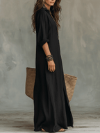 Nyx | Black Button-Front Bohemian Shirt Maxi Dress