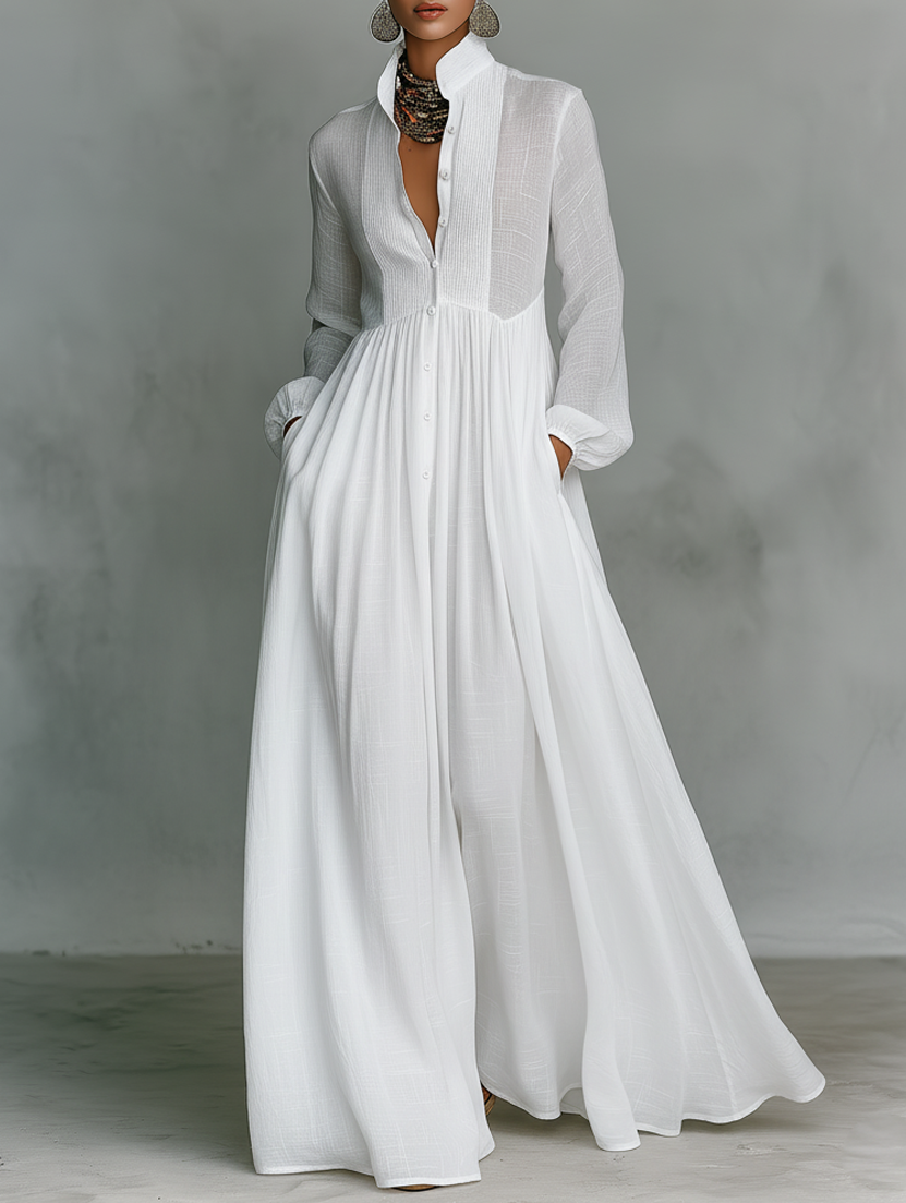 Serena | Vestido Maxi Fluido con Botonadura Frontal