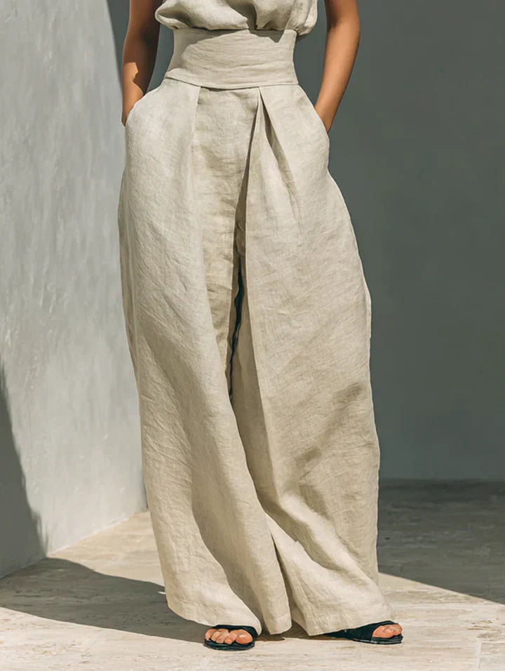 Flor™ | Conjunto minimalista de camiseta sin mangas y pantalón ancho de algodón y lino para mujer