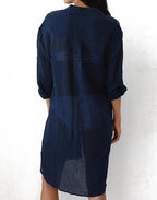 Danae & Melina - Camisola larga azul marino con bolsillos y manga larga