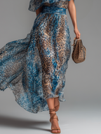 Wild - Vestido Largo de Gasa con Estampado Leopardo y Hombros al Descubierto