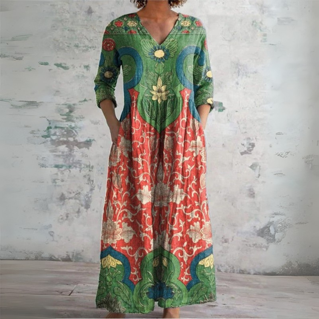 Shayla | Vestido largo con estampado floral vintage