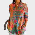 Blusa Patchwork Flores Silvestres con Botones