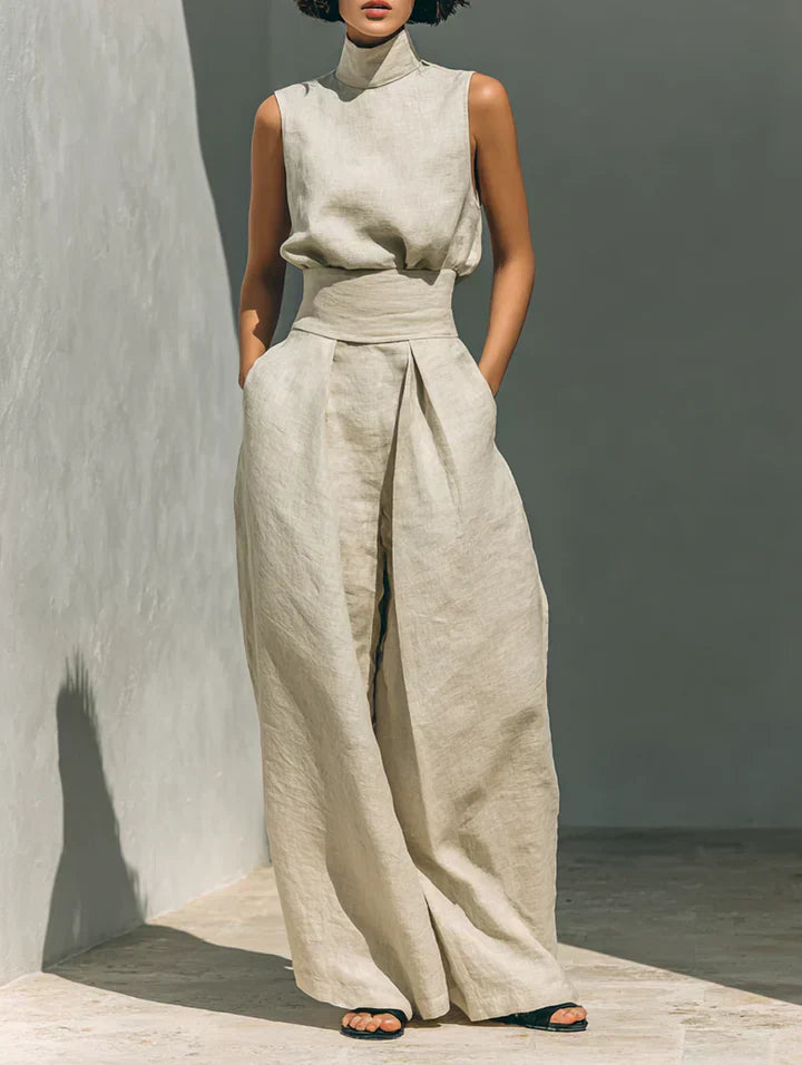 Flor™ | Conjunto minimalista de camiseta sin mangas y pantalón ancho de algodón y lino para mujer