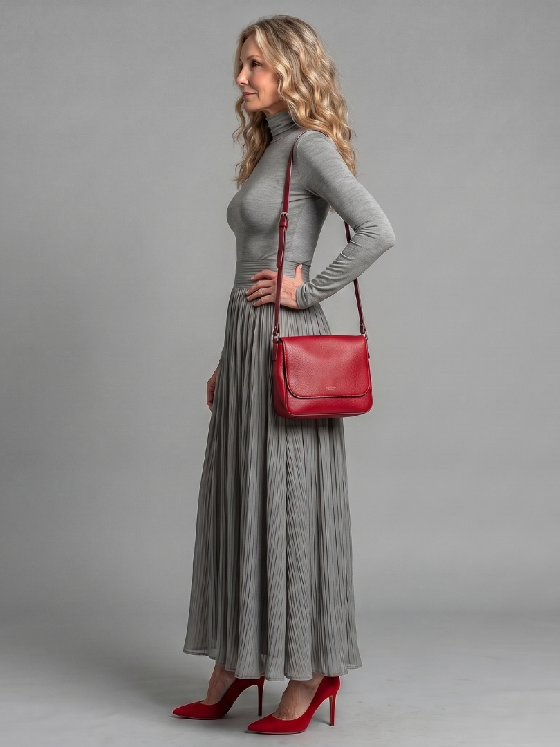 Lana | Vestido midi de manga larga con cuello alto y cintura marcada