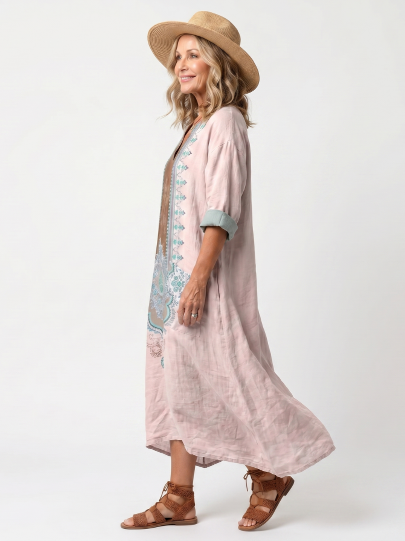 Kenza | Midi φόρεμα με χαλαρή εφαρμογή και τσέπες, Designer Panel