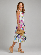 Flor | Vestido midi con estampado floral, sin mangas y cuello redondo