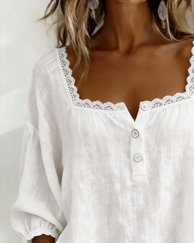 Elodie™ | Μπλούζα με τετράγωνη λαιμόκοψη και δαντελένιες λεπτομέρειες