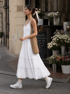 Lorelei | Vestido midi de tirantes finos con capas escalonadas de encaje