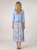 Celeste | Vestido midi con estampado floral y chaqueta corta sin mangas a juego