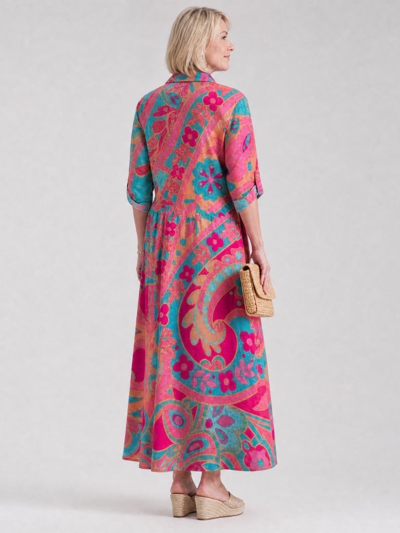 Klera | Vestido midi estampado con cuello camisero y abotonado delantero