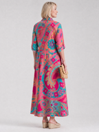 Klera | Vestido midi estampado con cuello camisero y abotonado delantero