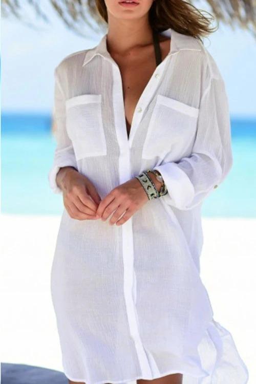 Danae & Melina - Camisola larga azul marino con bolsillos y manga larga