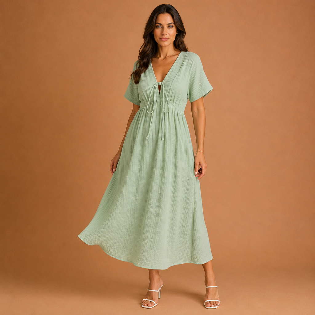 VIVIAN | Vestido maxi de corte relajado con escote en V, diseñado para que te sientas elegante y cómoda