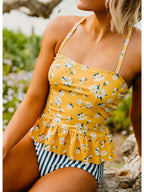 Danae & Melina - Tankini peplum de margaritas mostaza