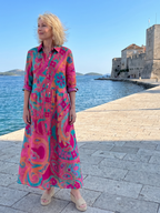 Klera | Vestido midi estampado con cuello camisero y abotonado delantero