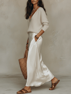 Elpida | Effortless Ivory Knit & Satin Midi Ensemble