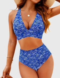 Danae & Melina - Conjunto de bikini de cintura alta con bordado floral, cuello en V y efecto moldeador